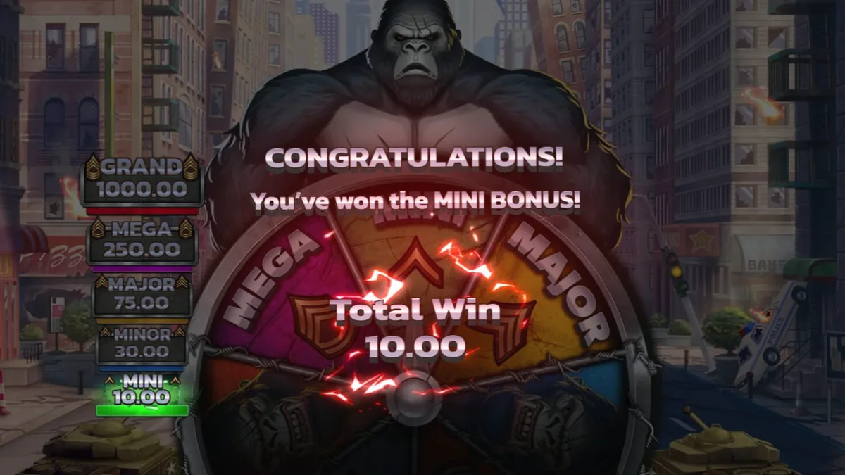 O gorila imponente do slot Primal Rampage em um cenário de selva tropical