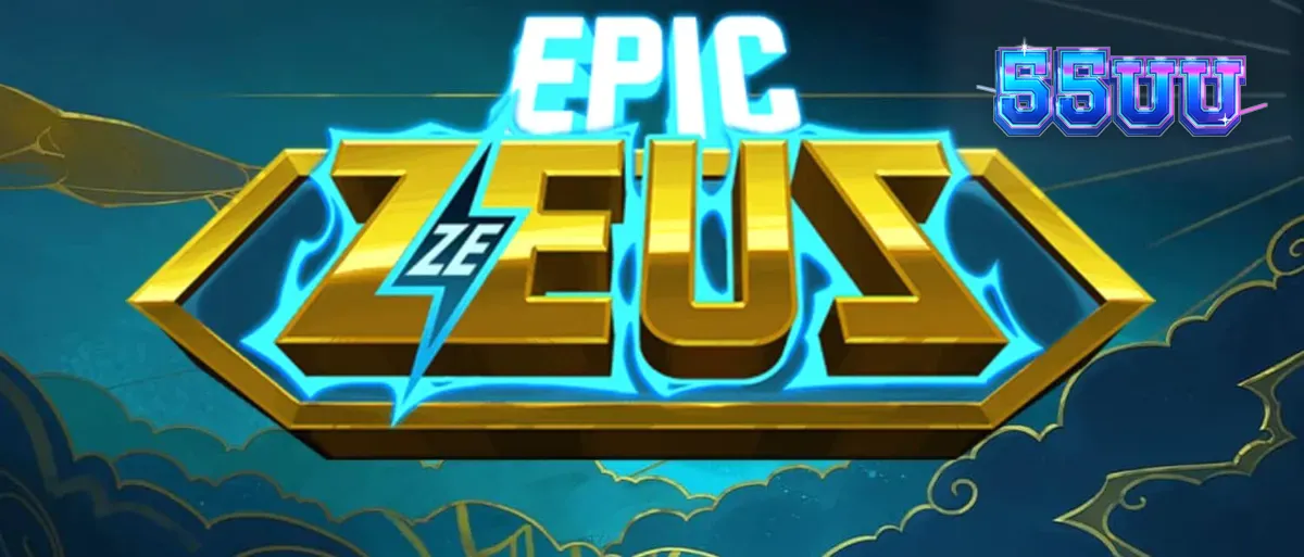 O deus Zeus em um cenário de tempestade épica com elementos de design de Epic Ze Zeus